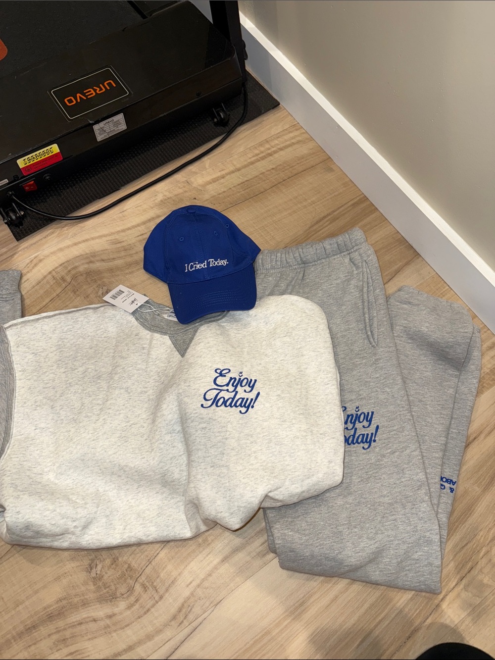 The Mayfair Group-Enjoy Today! Gray  Sweatset with “I cried today” hat